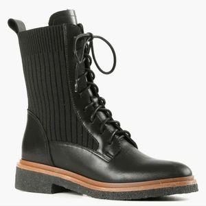 ALL BLACK Sock Camper Boots Leather Fabric Stretch Lace Up Classic Black 40 New